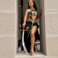 sevdha belly dancer with sword green belly dance costume